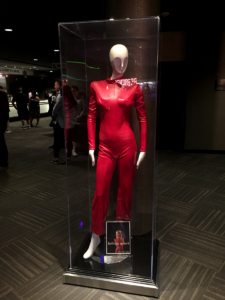 A series of legendary Britney outfits could be seen in the lobby of the AXIS in Planet Hollywood.