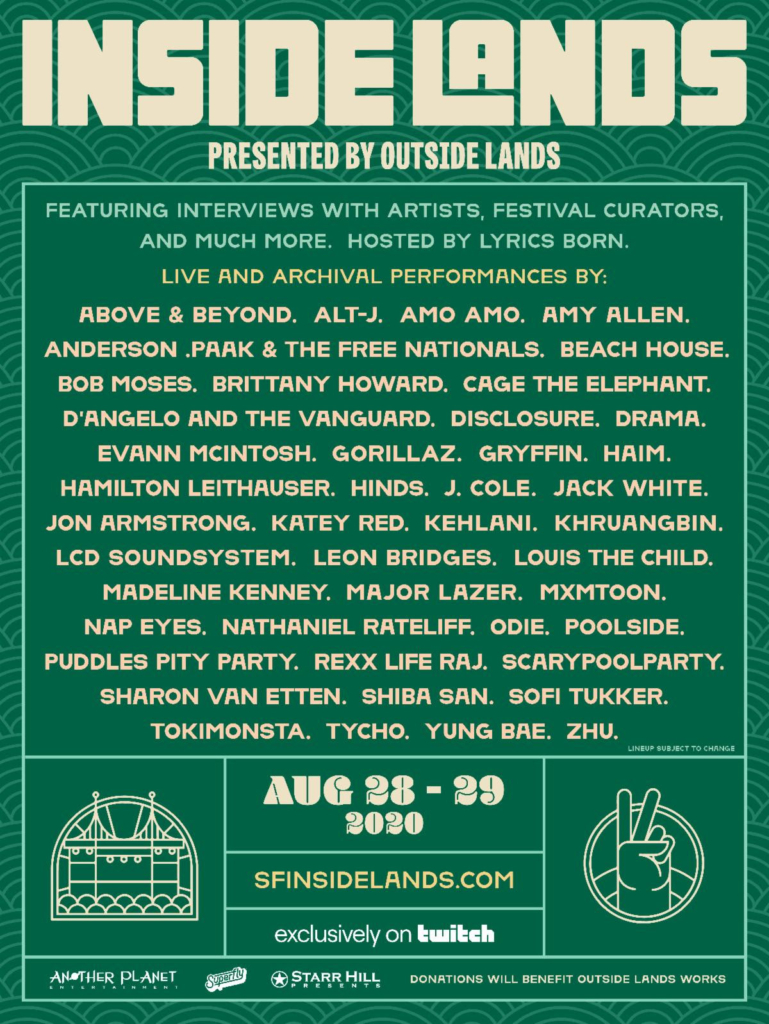 Outside Lands Announces Artist Lineup and Programming Details for Inside  Lands, a 2-day Free Virtual Festival Celebration | Music in SF® | The  authority on the San Francisco Music Scene