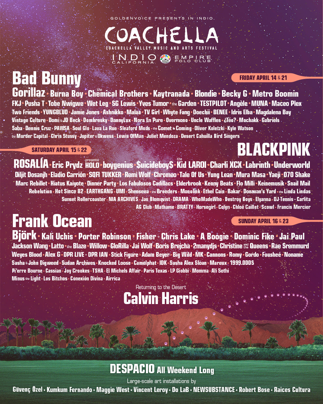 COACHELLA VALLEY MUSIC AND ARTS FESTIVAL ANNOUNCES 2023 LINEUP WITH BAD  BUNNY, BLACKPINK AND FRANK OCEAN | Music in SF? | The authority on the San  Francisco Music Scene